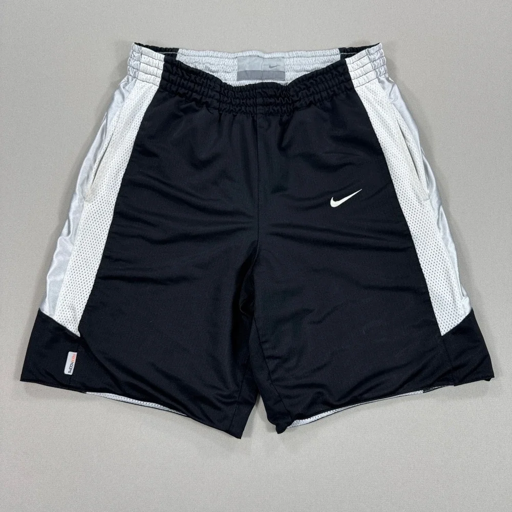 Nike Shorts Men's Large‎ White Black Reversible Basketball Drawstring Activewear - Picture 2 of 6